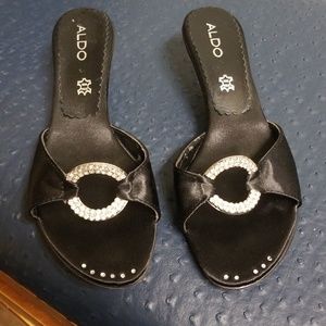 ALDO BLACK SATIN HEEL SANDALS